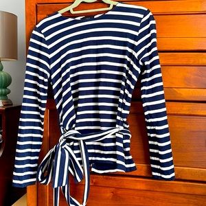 J Crew navy striped shirt with belt. Size small